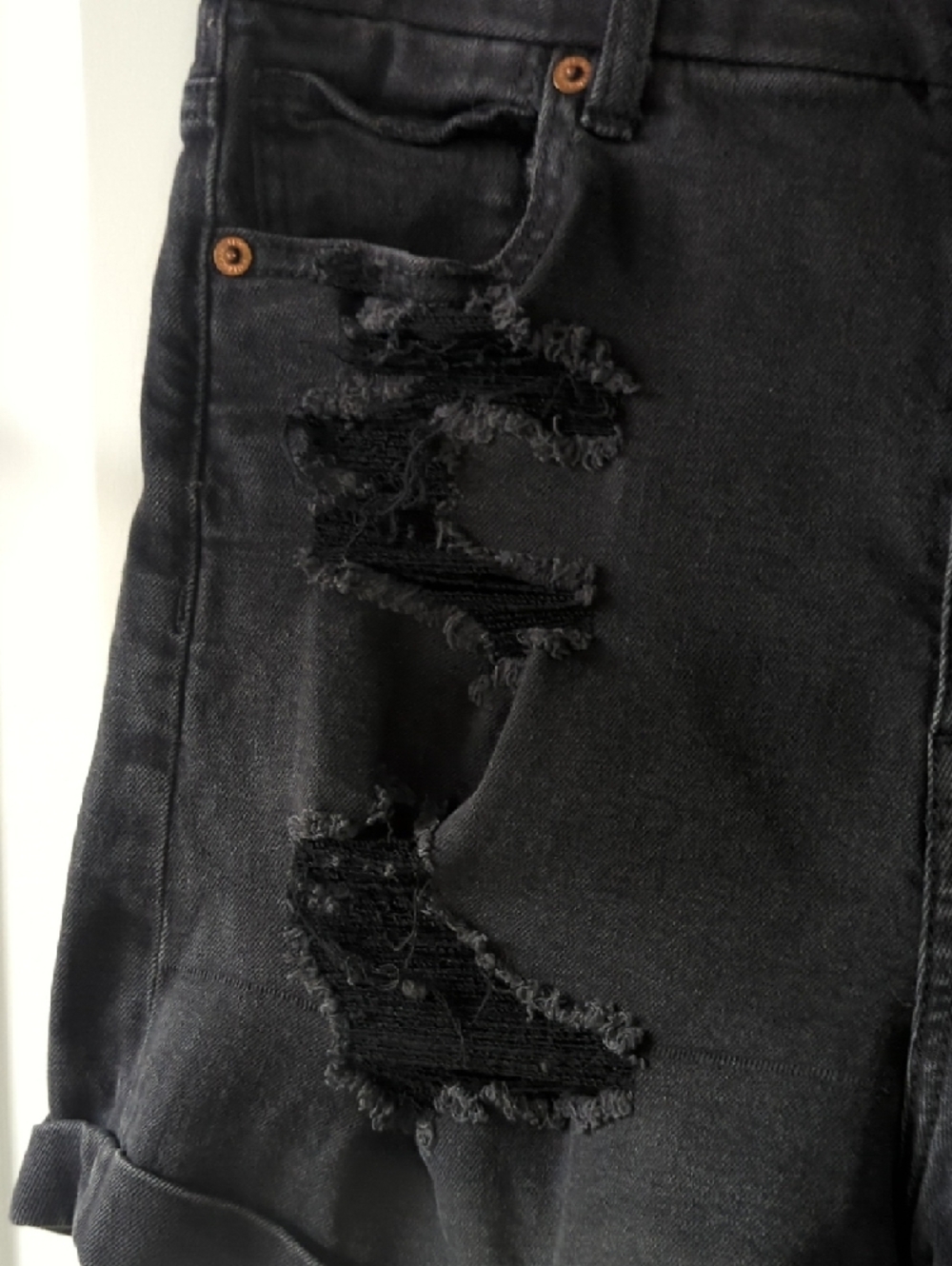 American Eagle Outfitters Black Distressed Jean Shorts - Picture 2 of 11